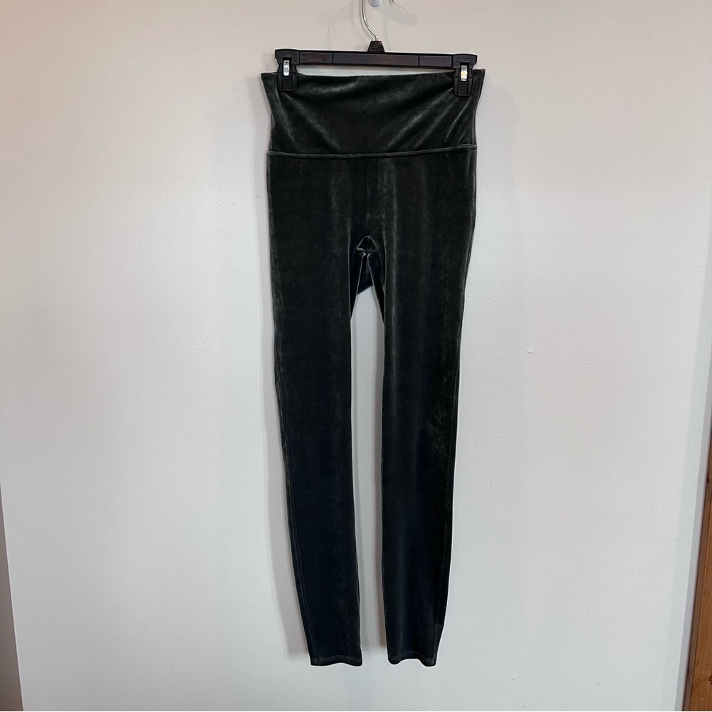 Spanx Womens Velvet High Rise Pull On Leggings Dark Green Size Medium